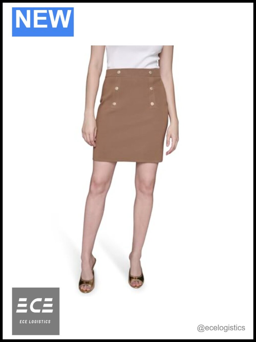 Karl Lagerfeld Straight Hem Button Detail Classic Skirt High Rise